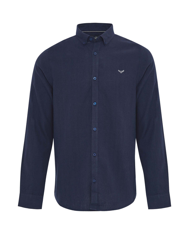 Navy Long Sleeve Linen Blend Shirt