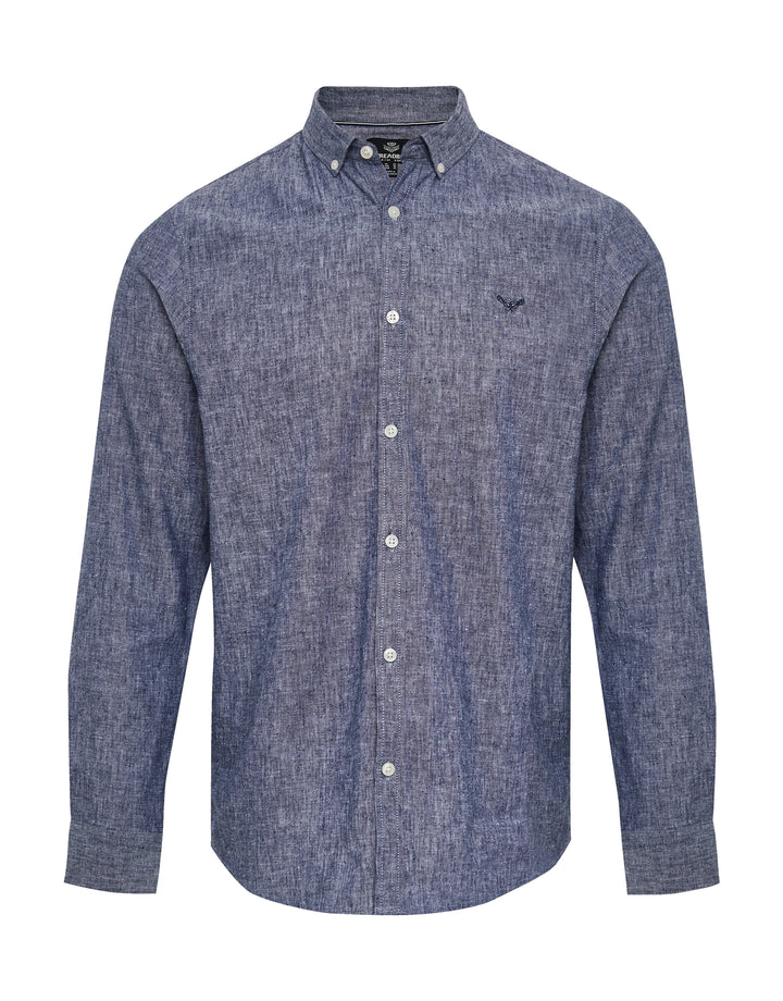 Denim Blue Long Sleeve Linen Blend Shirt