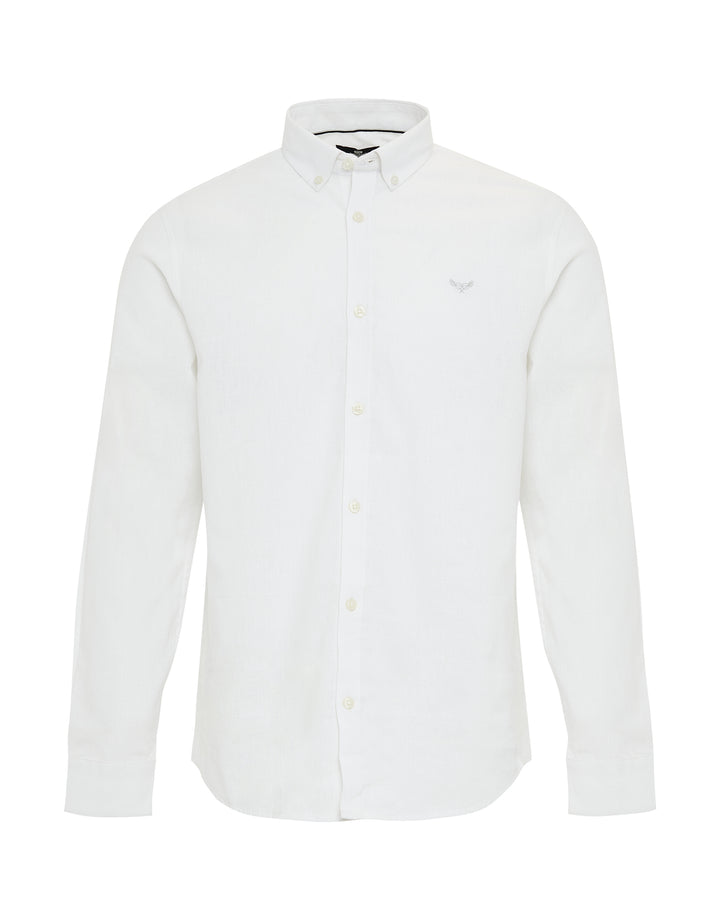 White Long Sleeve Linen Blend Shirt