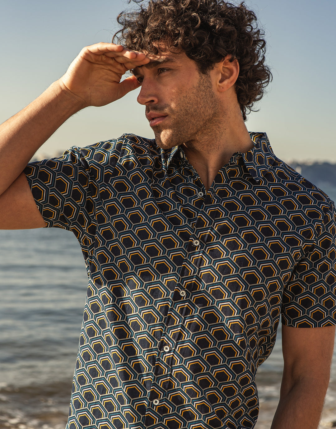 Navy Geometric Print Short Sleeve Shirt