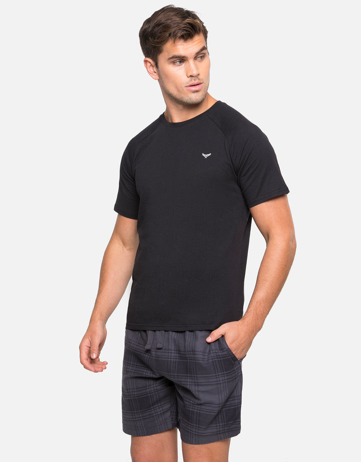 Black T-Shirt & Charcoal Check Shorts Pyjamas (2-Piece Set)