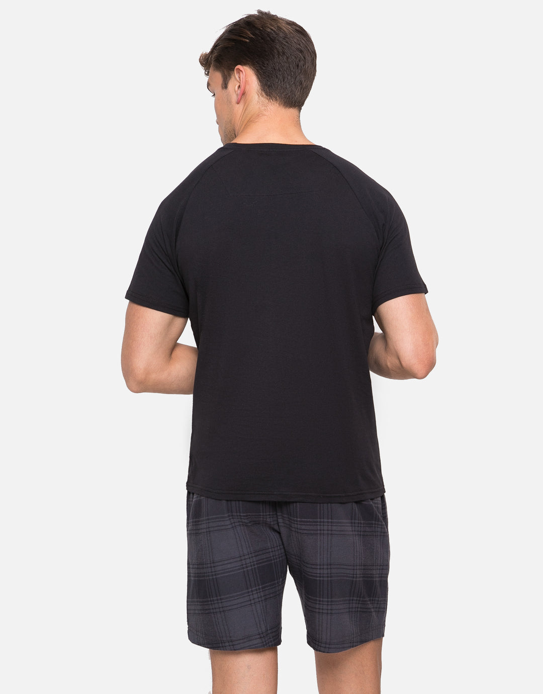 Black T-Shirt & Charcoal Check Shorts Pyjamas (2-Piece Set)
