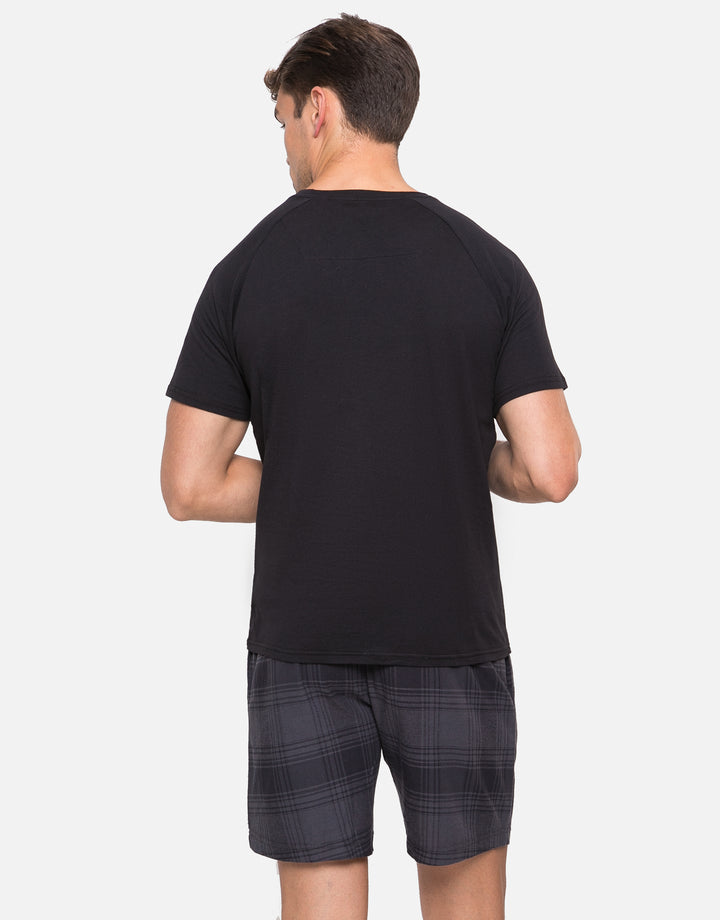 Black T-Shirt & Charcoal Check Shorts Pyjamas (2-Piece Set)
