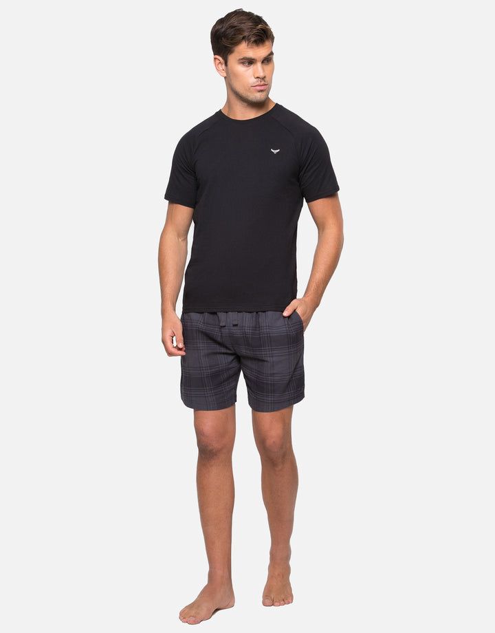 Black T-Shirt & Charcoal Check Shorts Pyjamas (2-Piece Set)