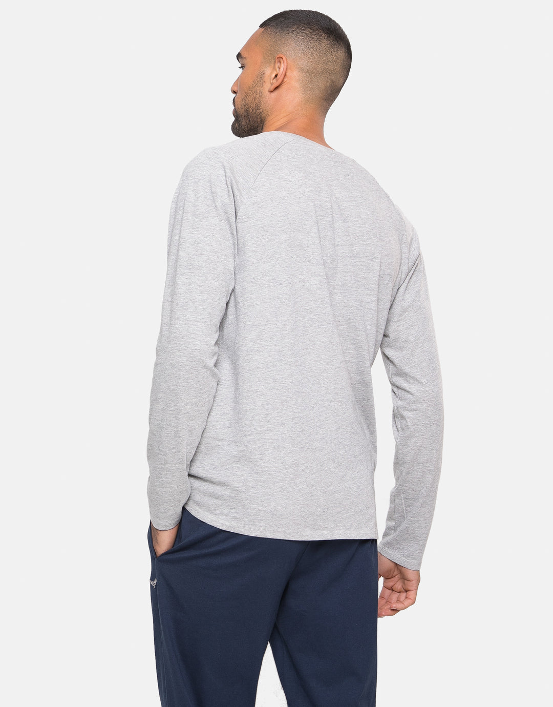 Navy & Grey Pyjama Long Sleeve T-Shirt & Joggers (2-Piece Set)