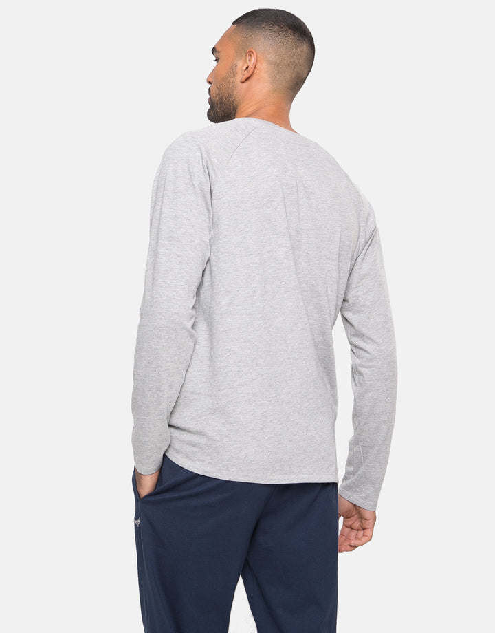 Navy & Grey Pyjama Long Sleeve T-Shirt & Joggers (2-Piece Set)