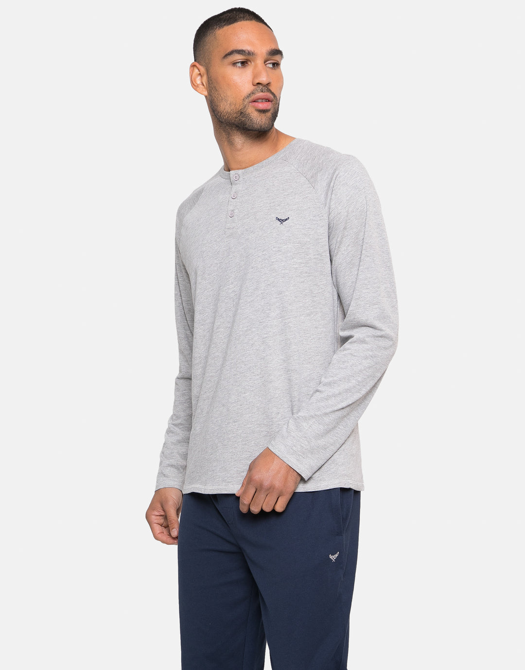 Navy & Grey Pyjama Long Sleeve T-Shirt & Joggers (2-Piece Set)