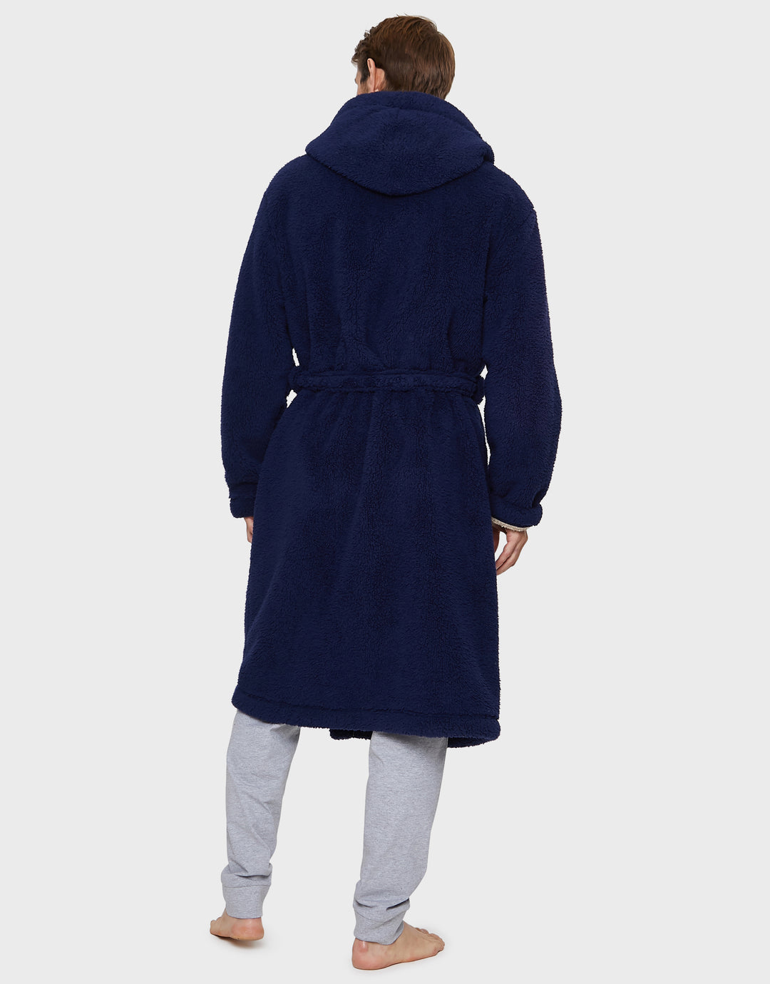 Navy Faux Borg Lined Dressing Gown