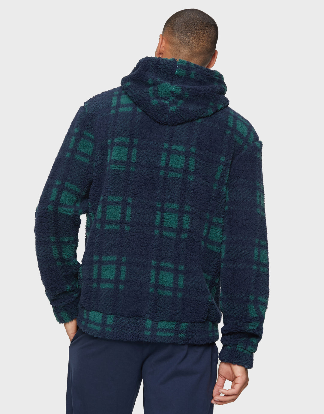 Navy Blue & Green Check Faux Borg Hoodie
