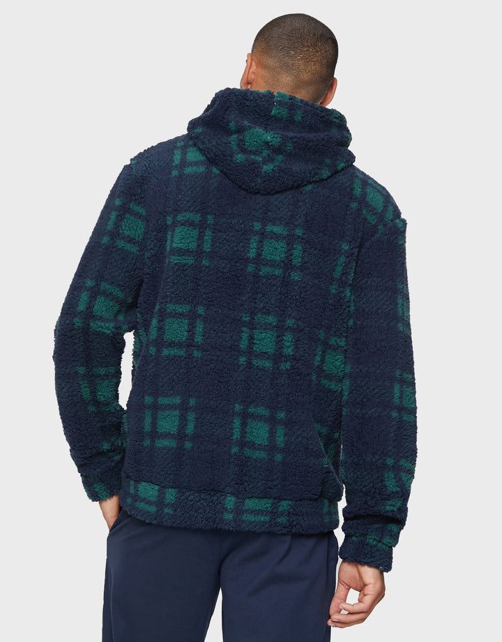 Navy Blue & Green Check Faux Borg Hoodie