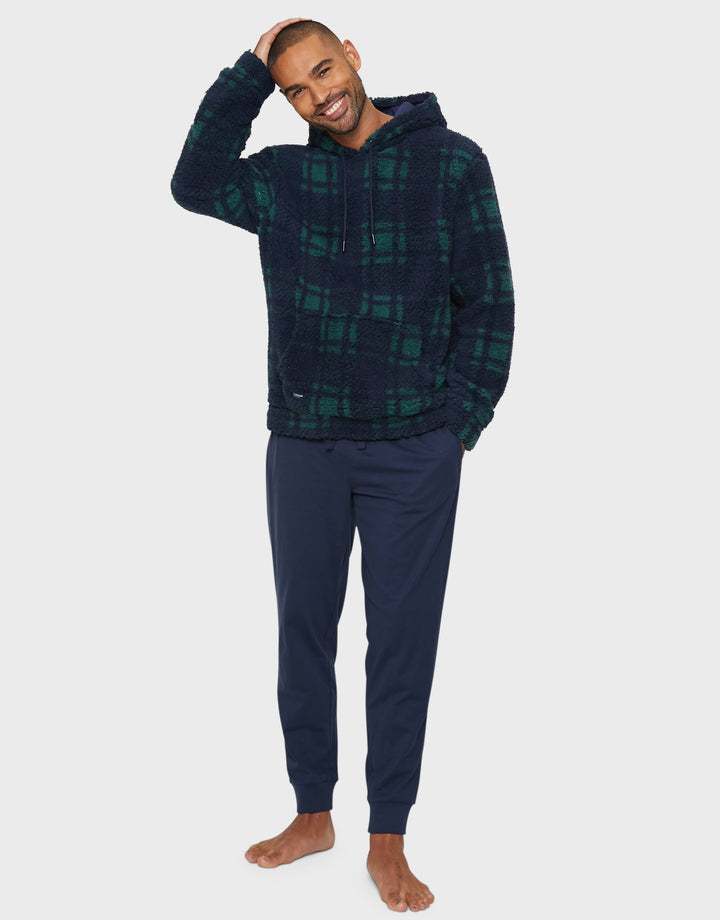 Navy Blue & Green Check Faux Borg Hoodie