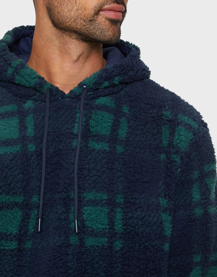 Navy Blue & Green Check Faux Borg Hoodie