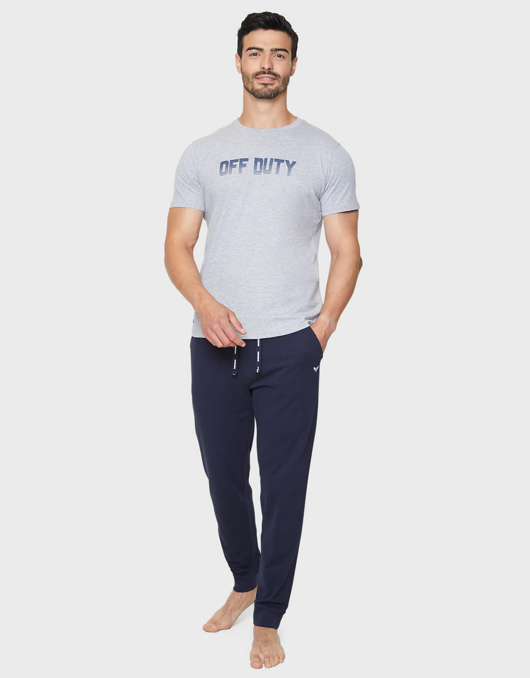 Grey & Navy Pyjama T-Shirt & Joggers (2-Piece Set)