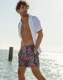 Navy Blue Floral Print Swim Shorts