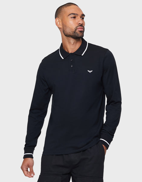 Men's Black & Burgundy Long Sleeve Polo Shirts (2 Pack) – Threadbare