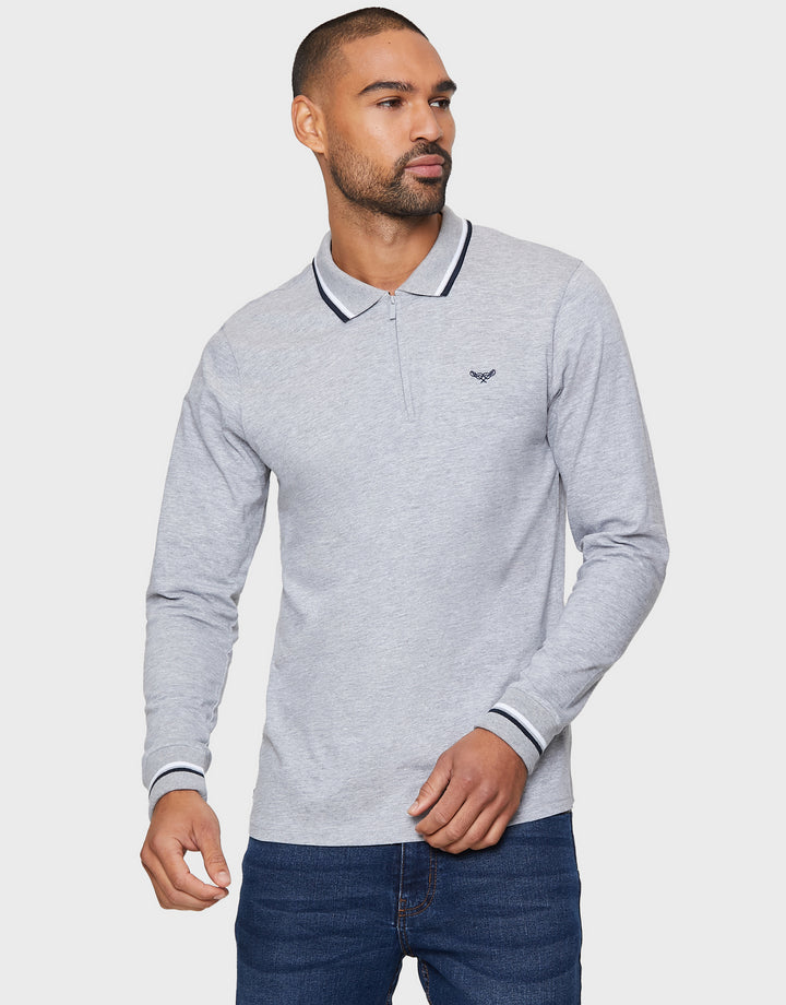 Blue Grey Mix Long Sleeve Polo Shirts (2 Pack)
