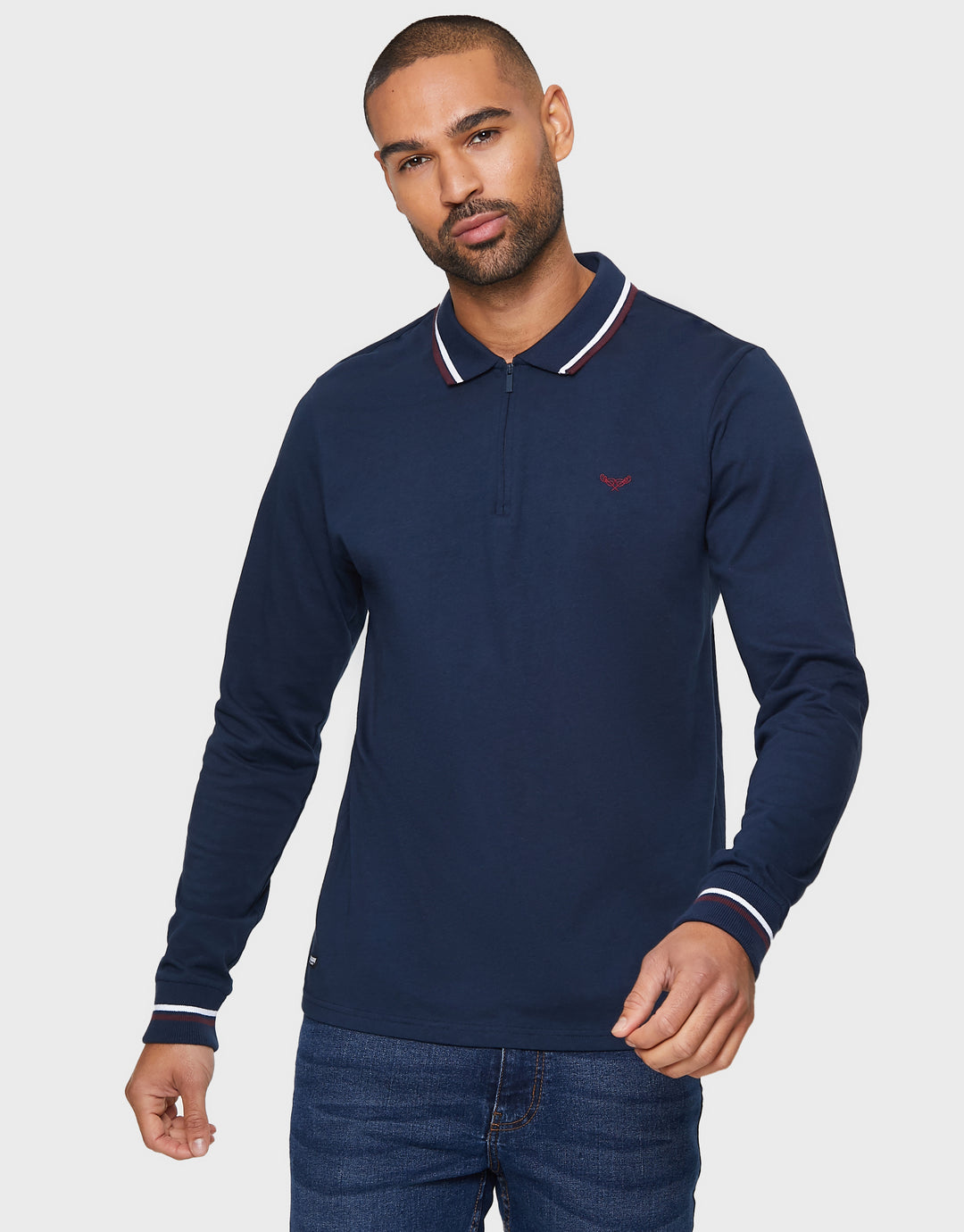 Blue Grey Mix Long Sleeve Polo Shirts (2 Pack)