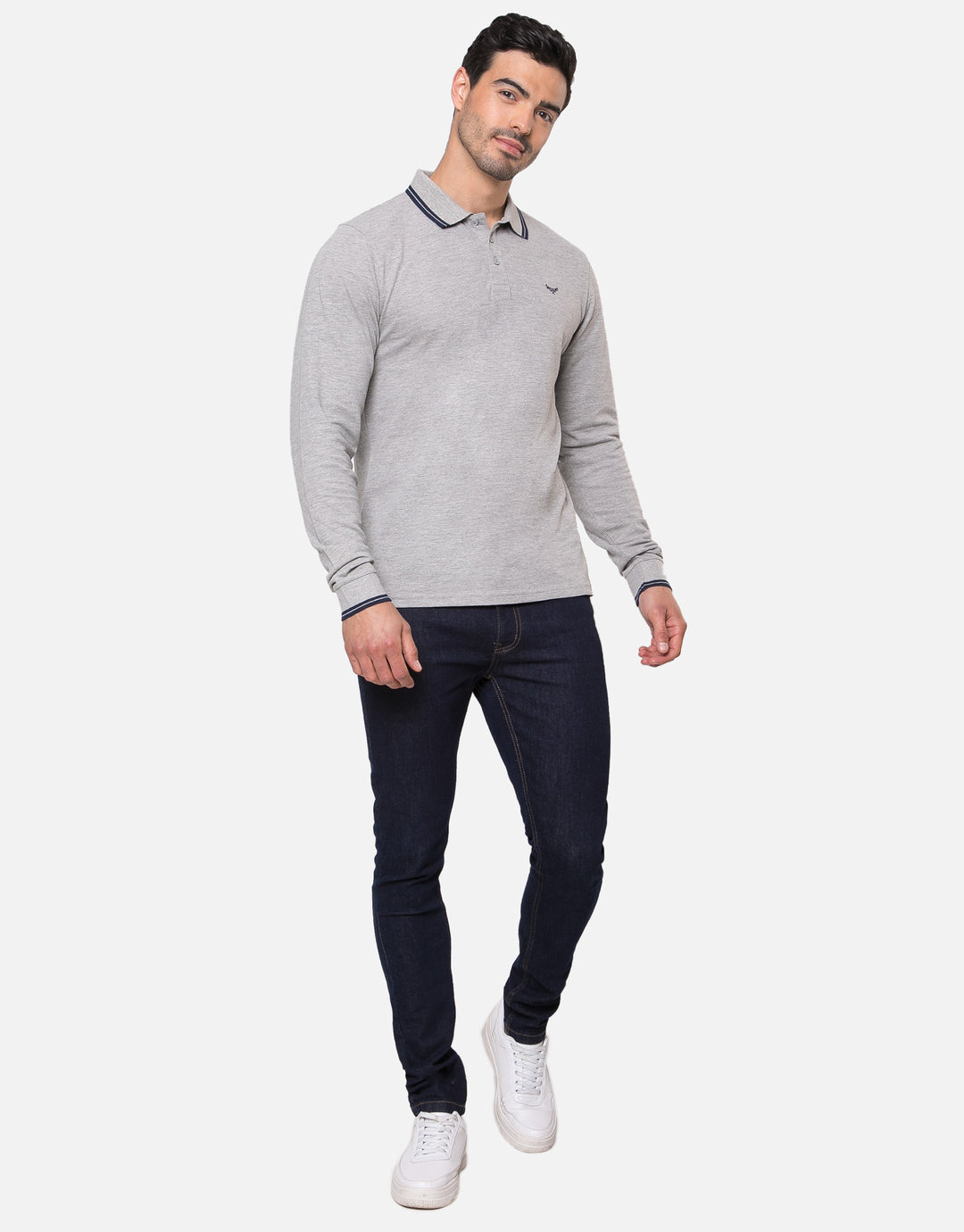 Grey Long Sleeve Polo Shirt