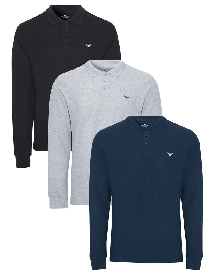 Dark Mix Long Sleeve Polo Shirts (3 Pack)
