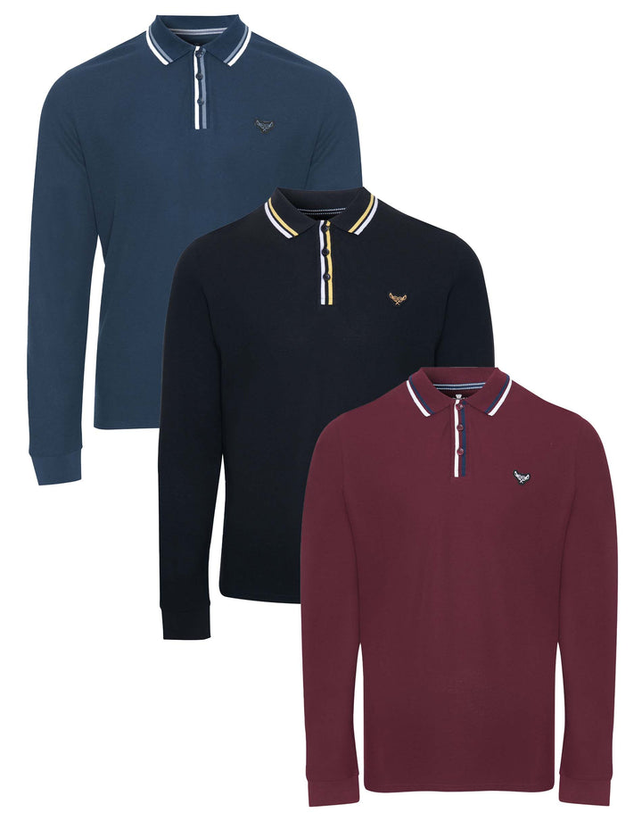 Multi Long Sleeve Polo Shirts (3 Pack)