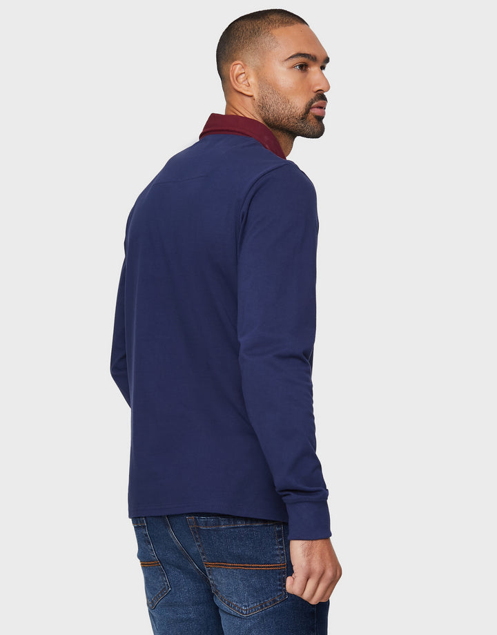 Navy Long Sleeve Polo Rugby Shirt