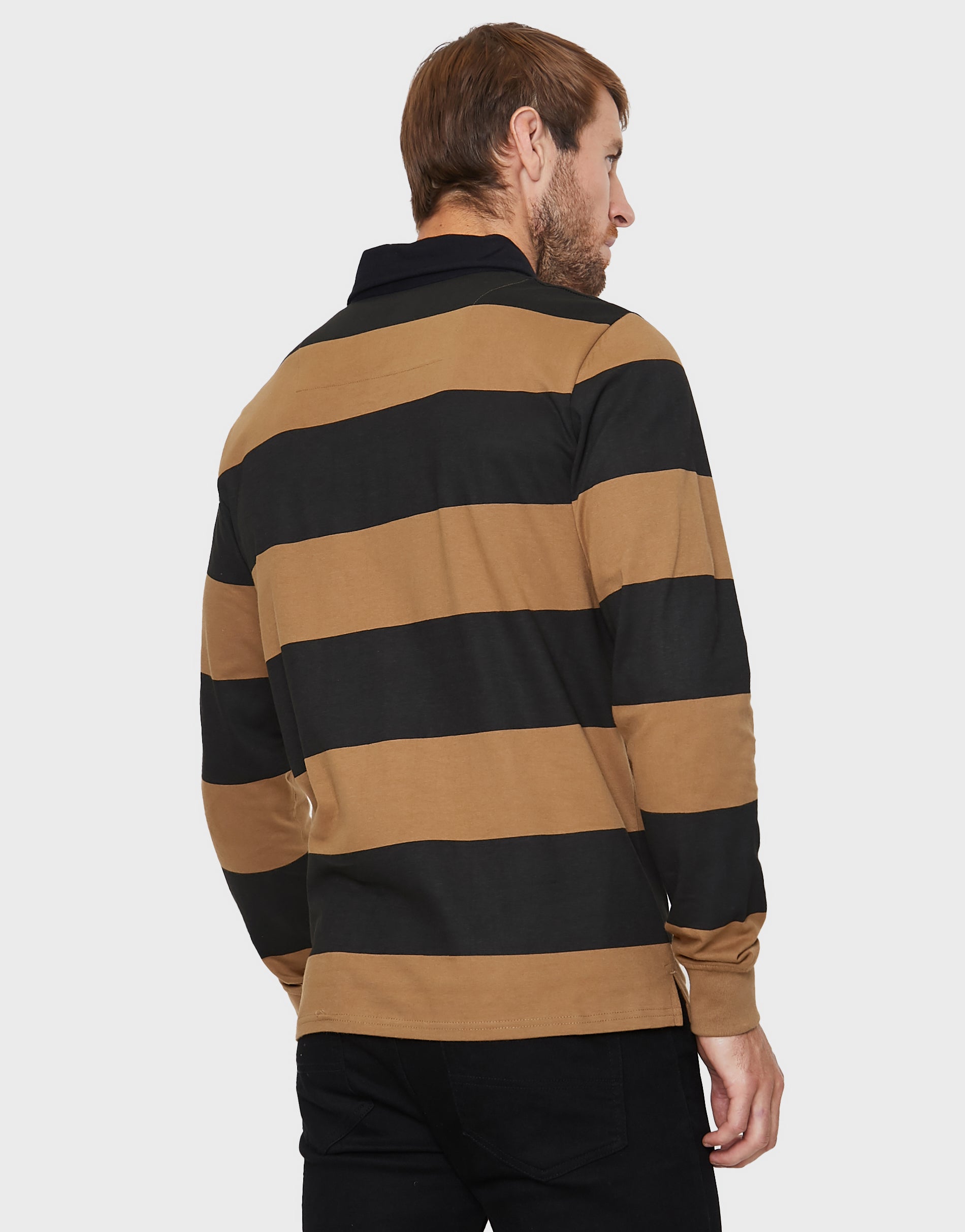 トップス DIGAWEL RUGBY SHIRT (CAMEL) 2 Threadbare Men's Black & Camel Striped Rugby Shirt