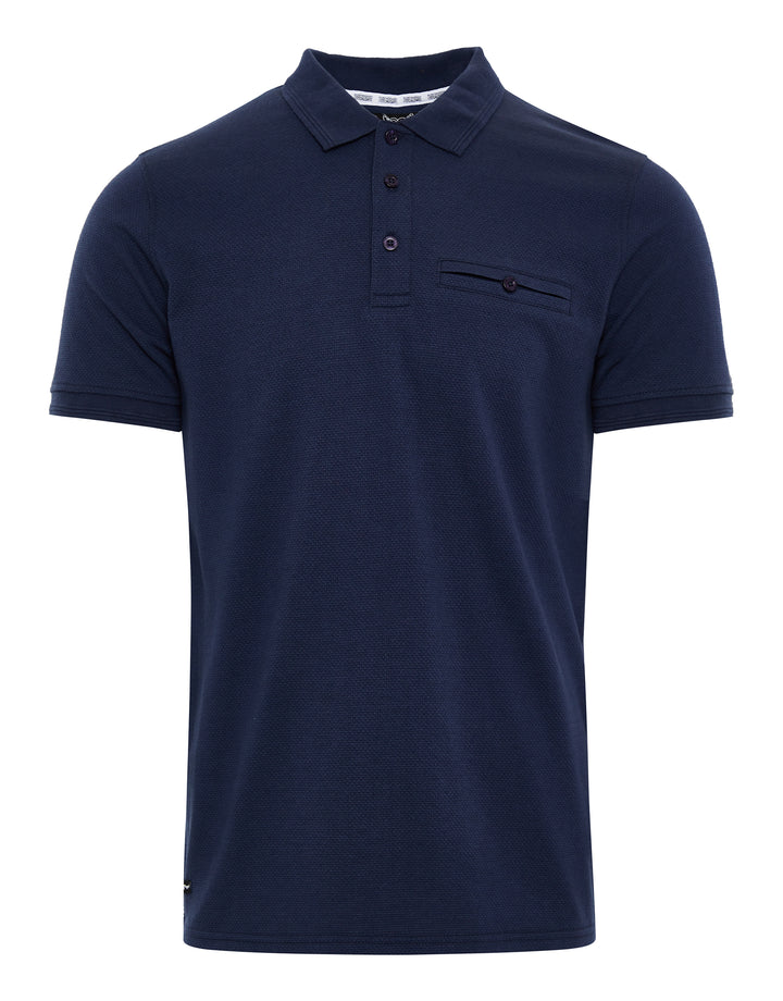 Navy Honeycomb Rib Jetted Pocket Polo Shirt