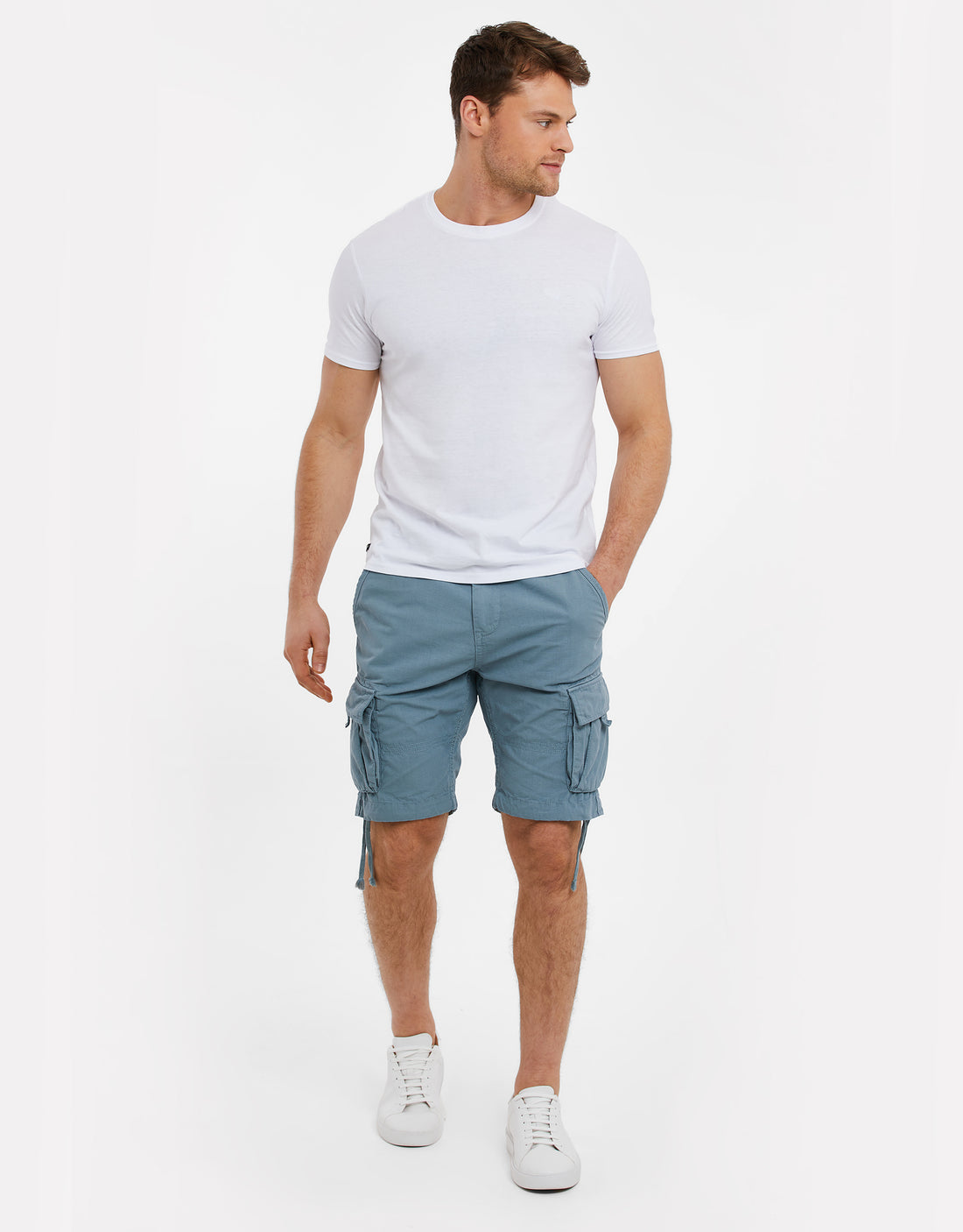 Men's Duck Egg Blue Cotton Cargo Shorts Threadbare