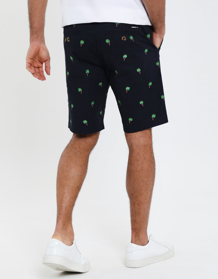 Navy Palm Print Chino Shorts