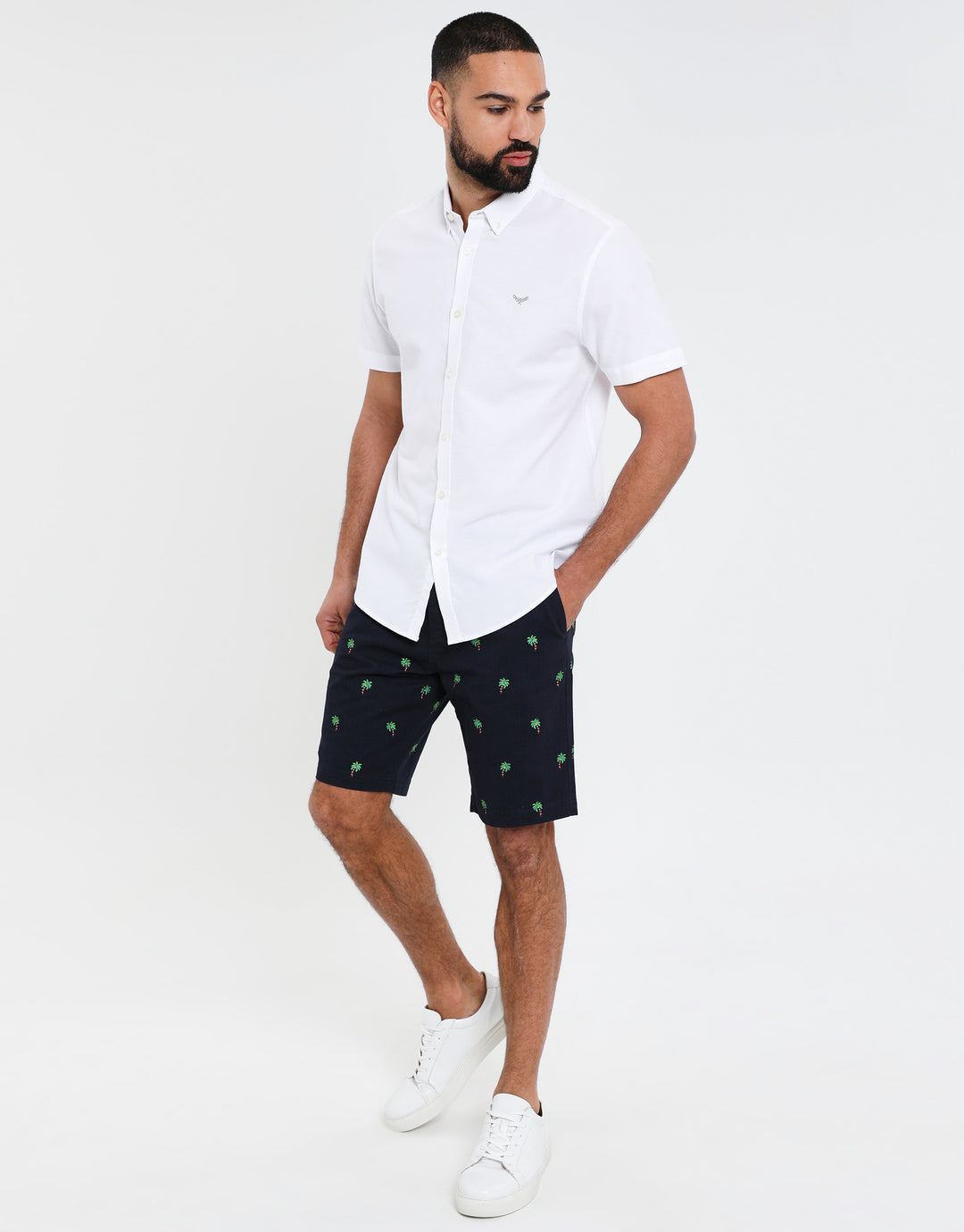 Navy Palm Print Chino Shorts