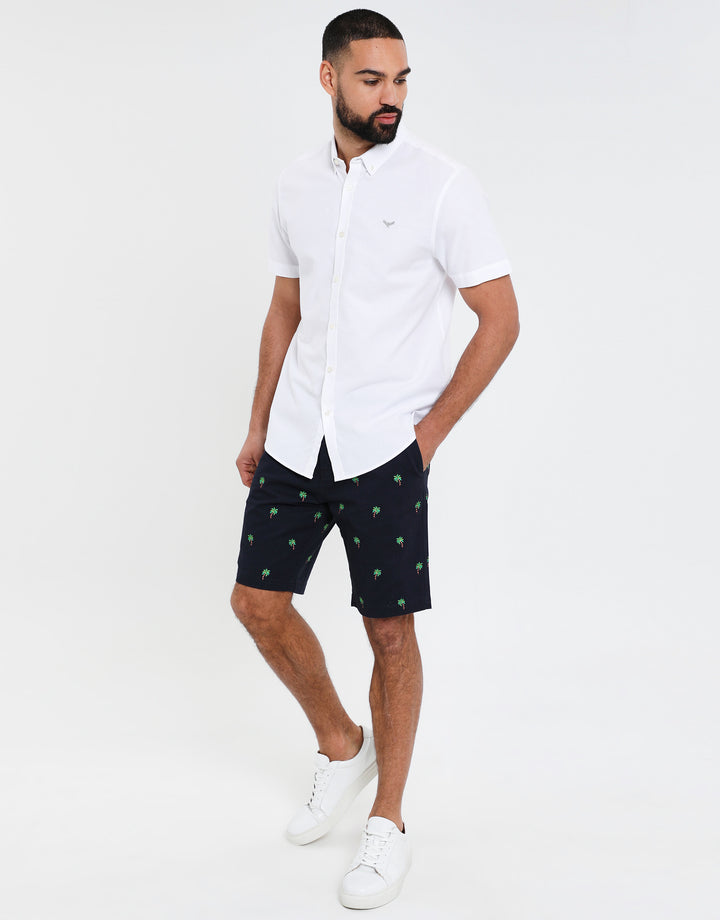 Navy Palm Print Chino Shorts