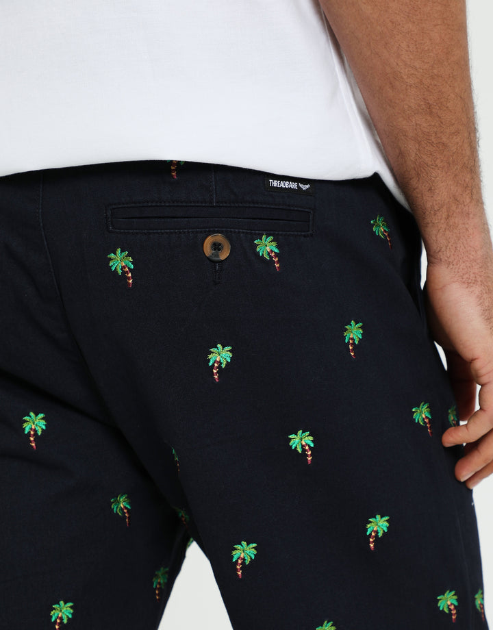 Navy Palm Print Chino Shorts