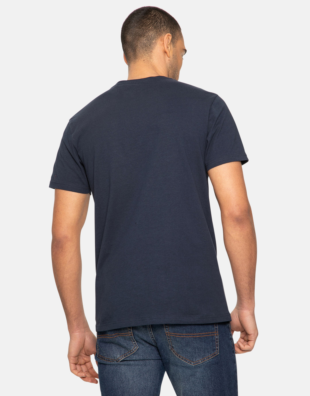Navy Front Print Cotton T-Shirt