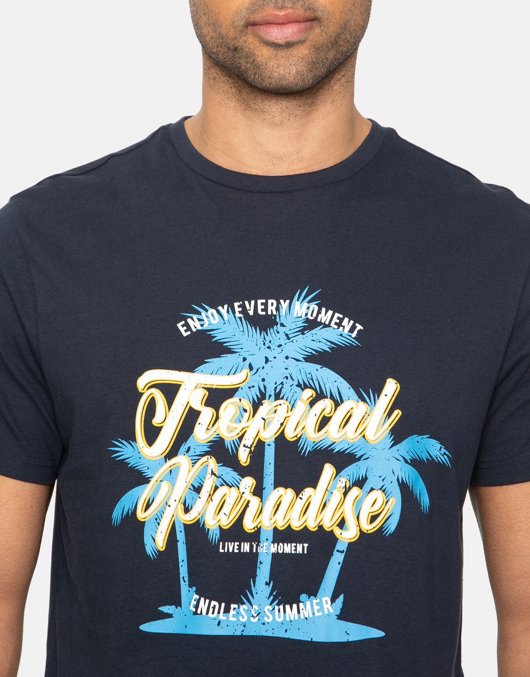 Navy Front Print Cotton T-Shirt