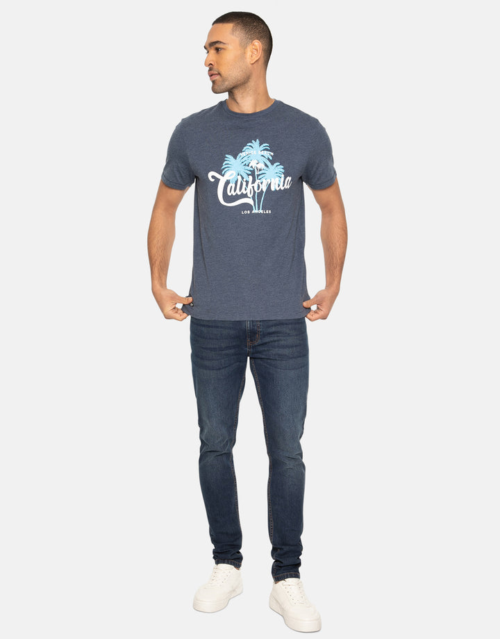 Blue Palm Front Print T-Shirt