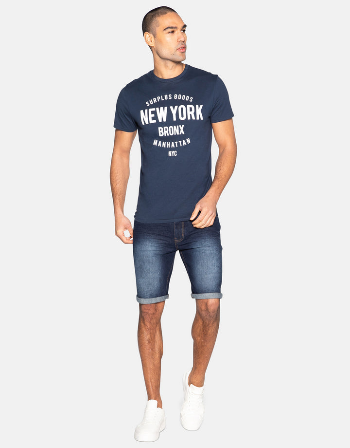 Navy Front Print Cotton T-Shirt