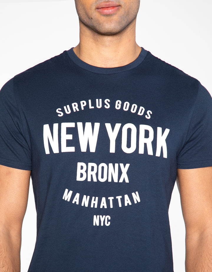 Navy Front Print Cotton T-Shirt