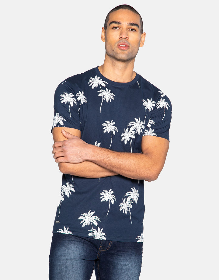 Navy Printed Cotton Rich T-Shirt