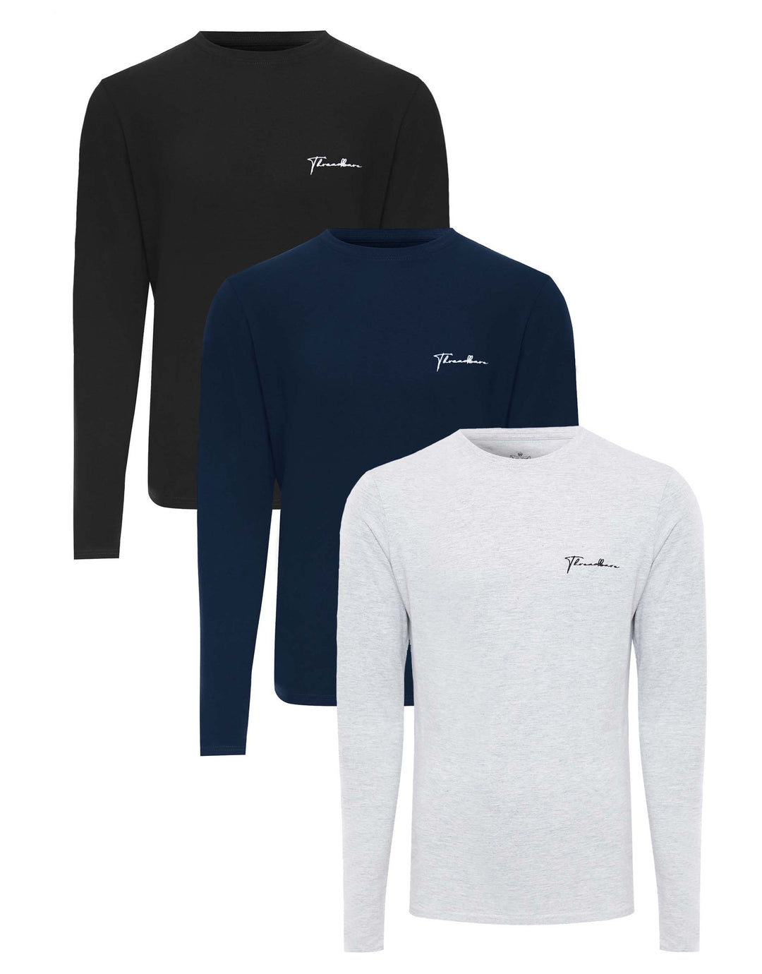 Small Script Long Sleeve Crew Neck T-Shirts (3 Pack)