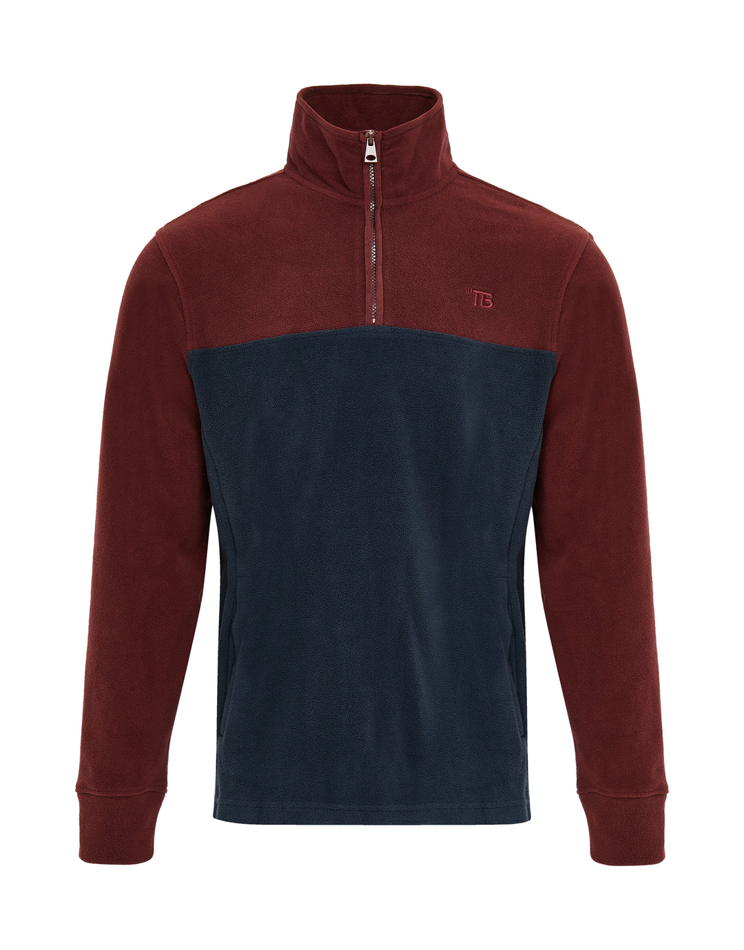 Burgundy & Navy Colourblock Quarter Zip Fleece