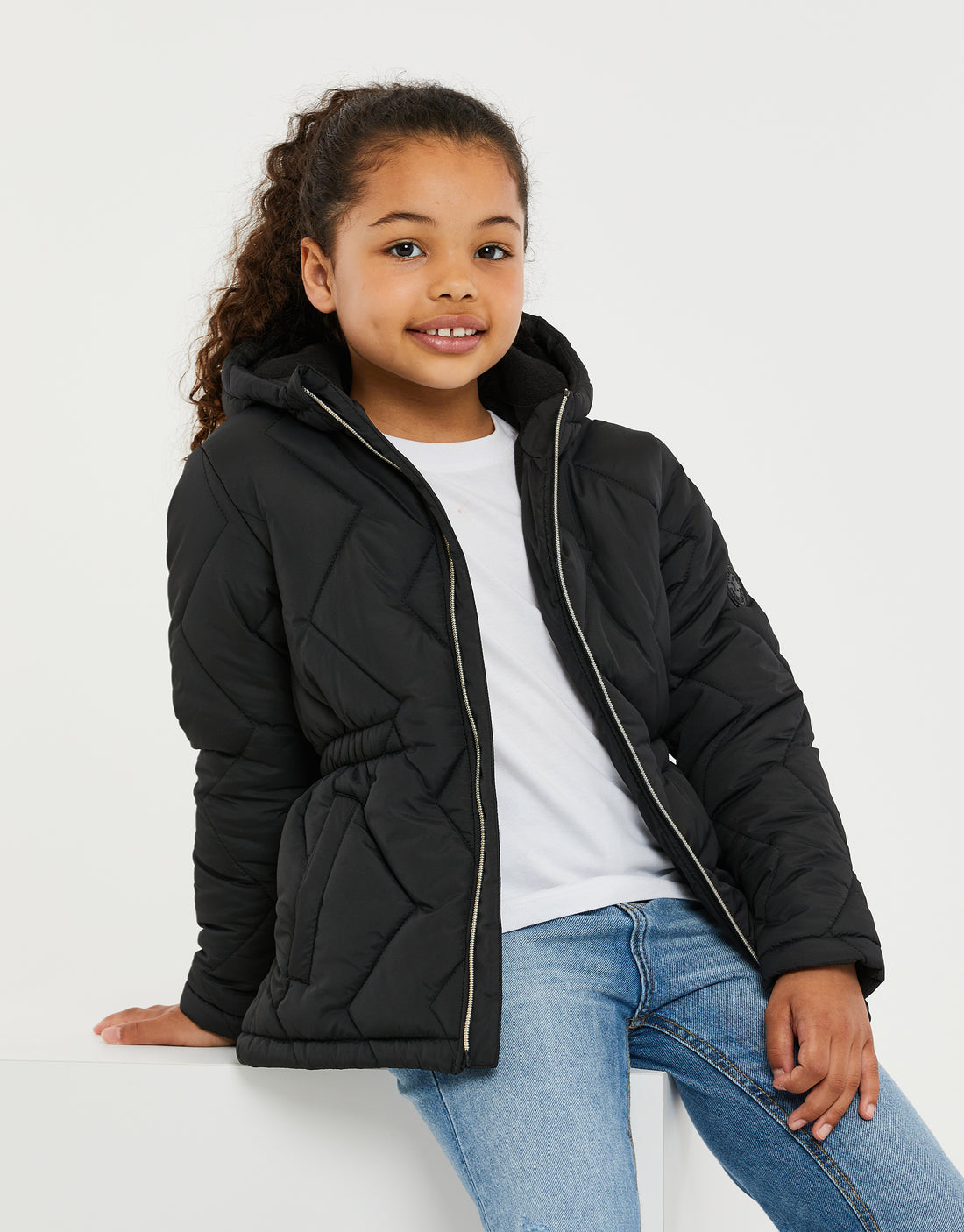 Girls' Black Quilted Hooded Padded Jacket Kids' Coat – Threadbare