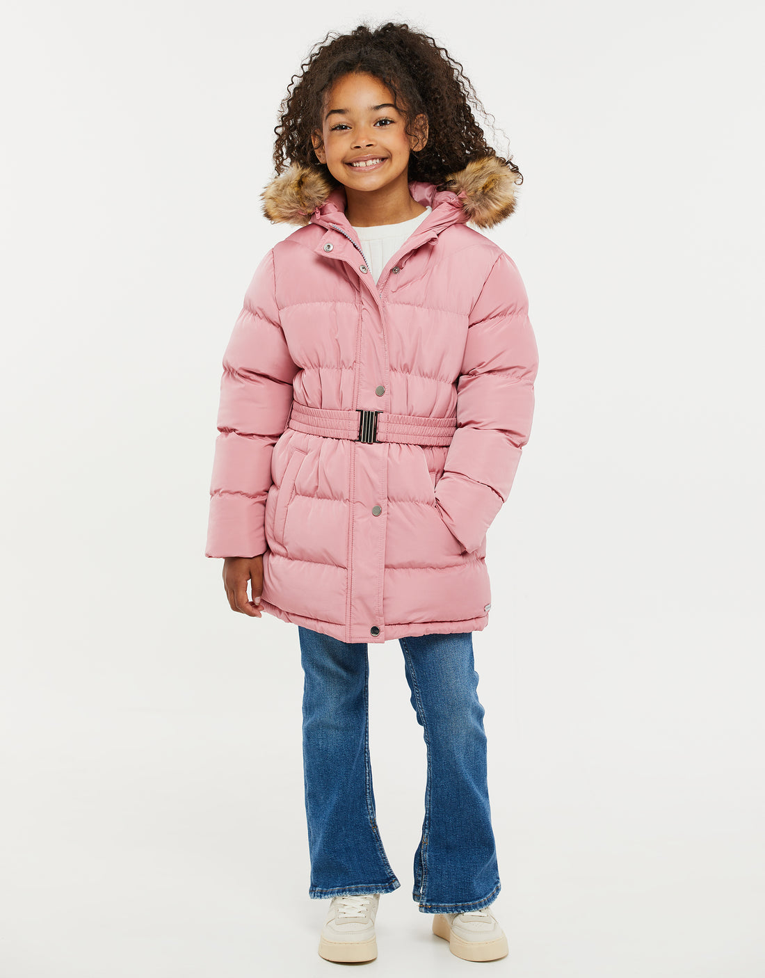 Girls' Pink Belted Padded Hooded Kids' Parka Jacket – Threadbare