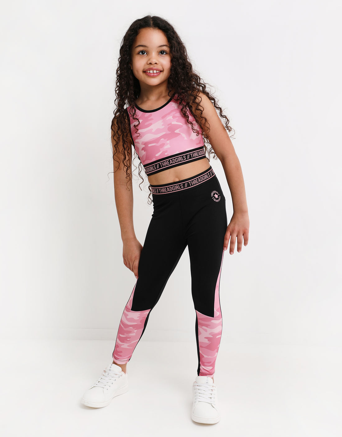 Girls' Pink Camo Print Kids' Sports Bra & Leggings (2-Piece Set