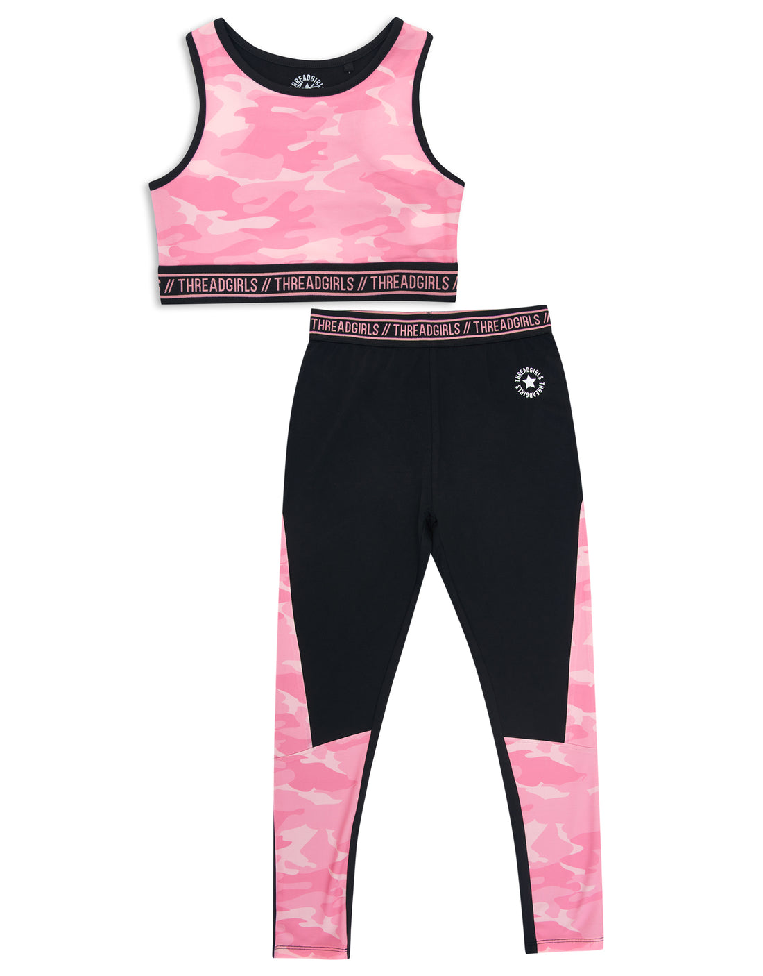 Girls' Pink Camo Print Kids' Sports Bra & Leggings (2-Piece Set) –  Threadbare
