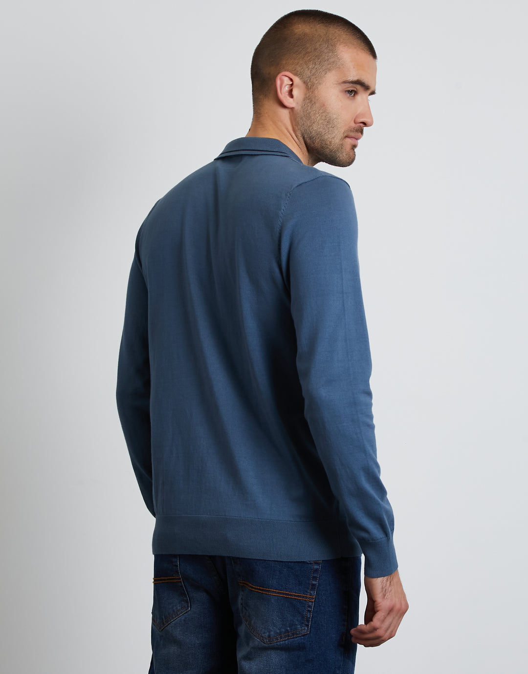 Denim Blue Quarter Zip Polo Jumper