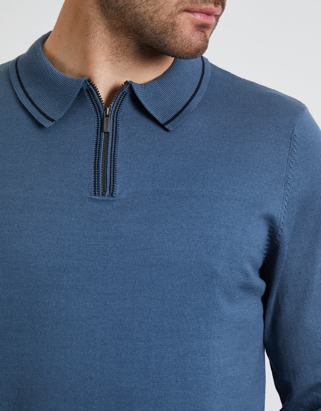 Denim Blue Quarter Zip Polo Jumper