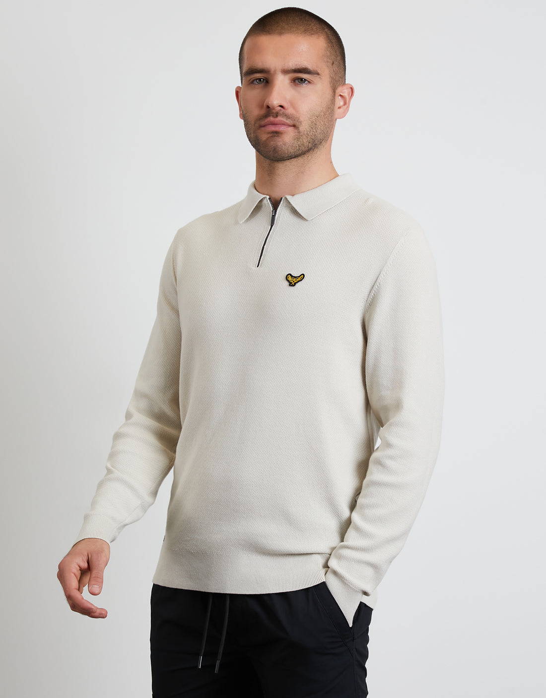 Men's Ecru Quarter Zip Knitted Polo Jumper – Threadbare
