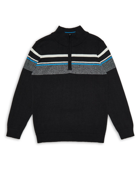 Boys' Black Colourblock Stripe Quarter Zip Funnel Neck Knitted Kids ...