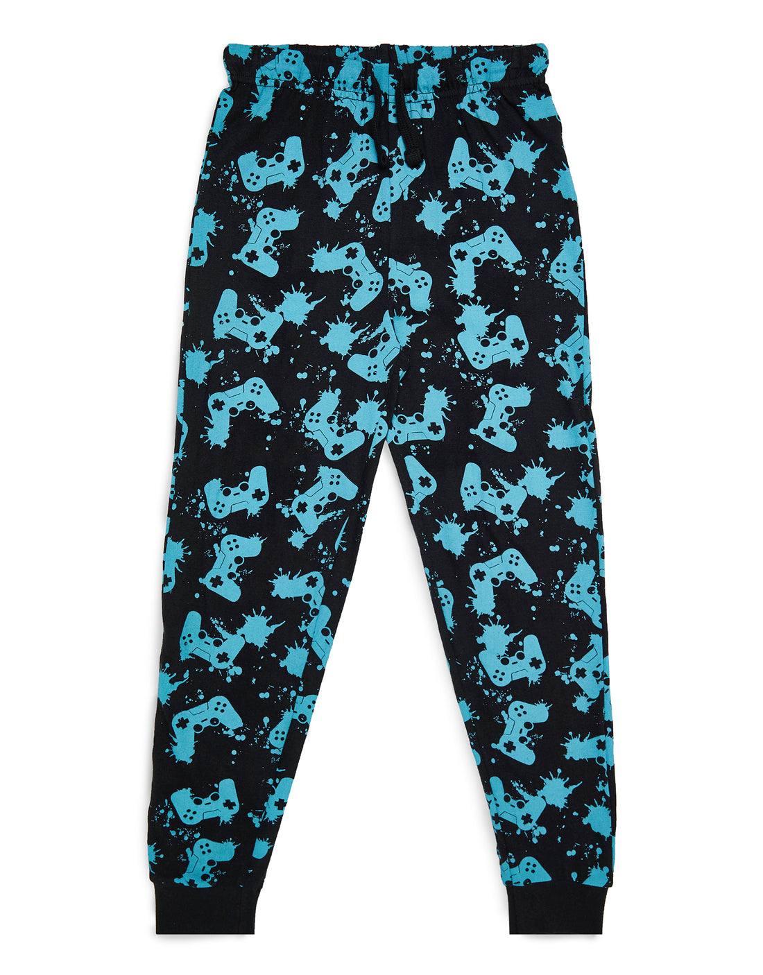 Boys' Black Gamer Splatter Print Kids' Long Cotton Pyjamas (2-Piece Set ...
