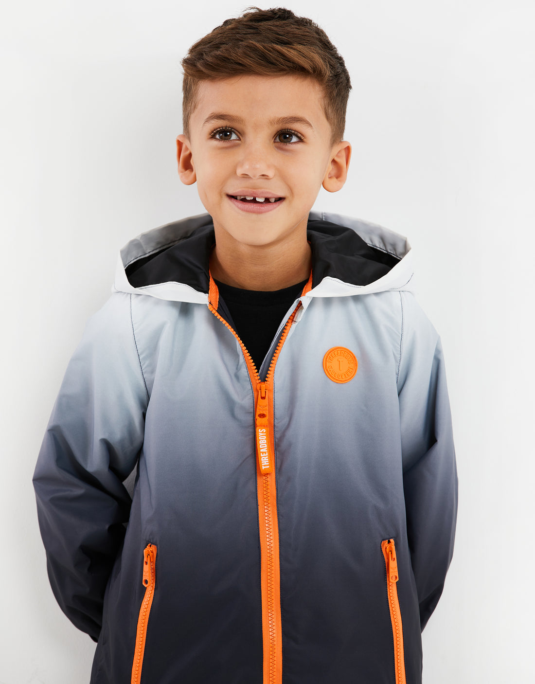 Boys' Black Ombre Lightweight Hooded Kids' Mac Jacket – Threadbare